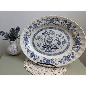 Vintage Blue Onion Myott Meakin Staffordshire Oval Serving Platter Blue White